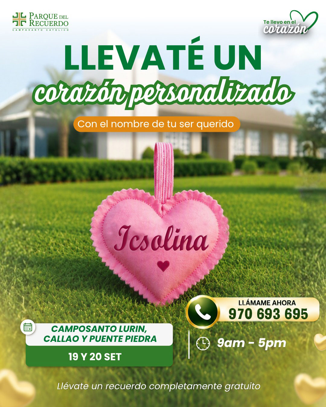 Llévate un corazón personalizado de Parque del Recuerdo - 970693695 Icsolina Palacios